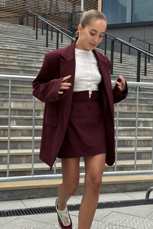 Юбка мини на высокой посадке (бордовая)