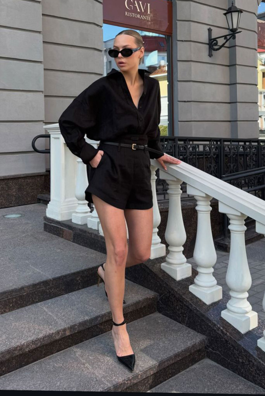 Рубашка объемная изо льна BLACK