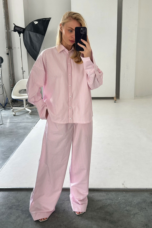 Брюки на узком поясе из хлопка LIGHT PINK