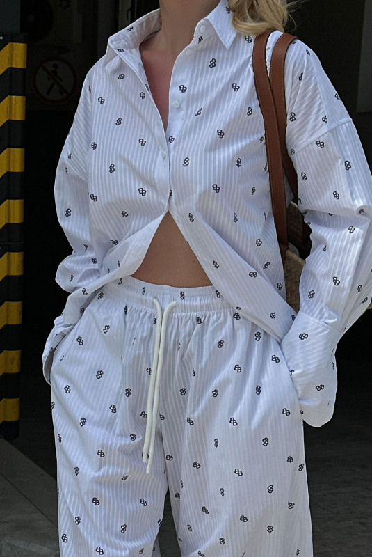 Рубашка объемная из хлопка с паттерном WHITE Рубашка объемная из хлопка с паттерном WHITE