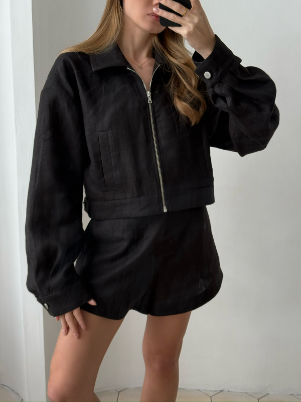 Бомбер изо льна BLACK