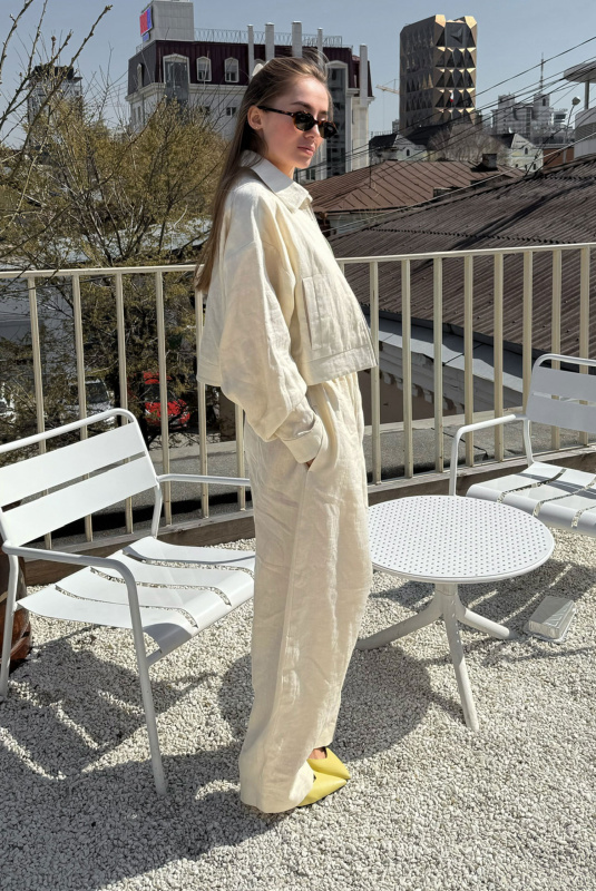 Брюки "бананы" изо льна BEIGE