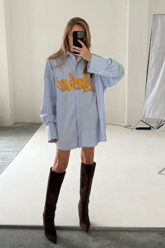 Рубашка с широкими манжетами в полоску LIGHT BLUE