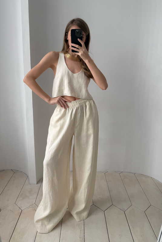 Майка укороченная изо льна BEIGE