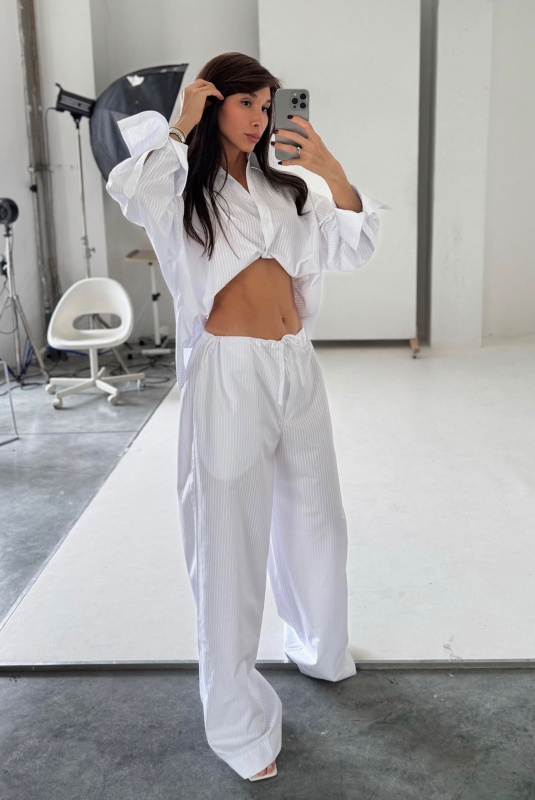 Брюки на узком поясе из хлопка WHITE