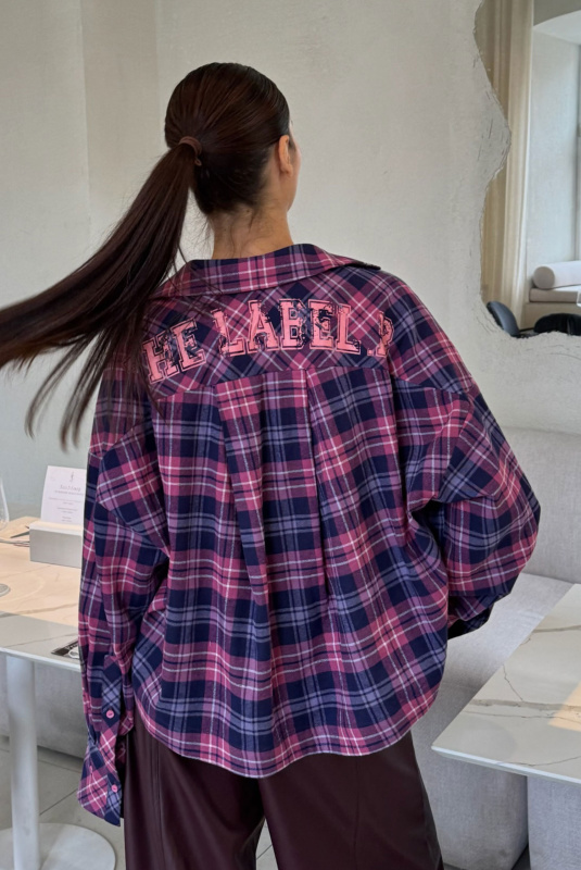 Рубашка объемная укороченная в клетку PINK