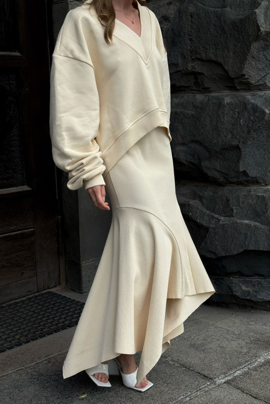 Юбка с клиньями из фактурного трикотажа ECRU