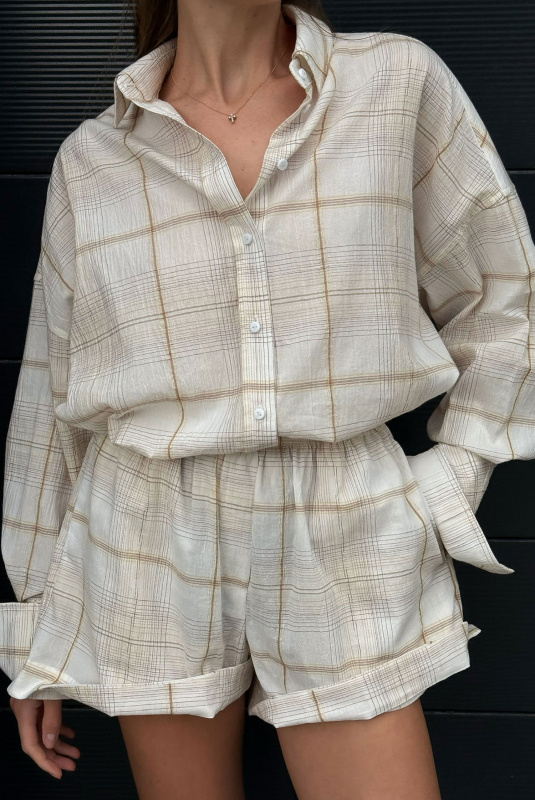 Рубашка объемная из хлопка в клетку BEIGE