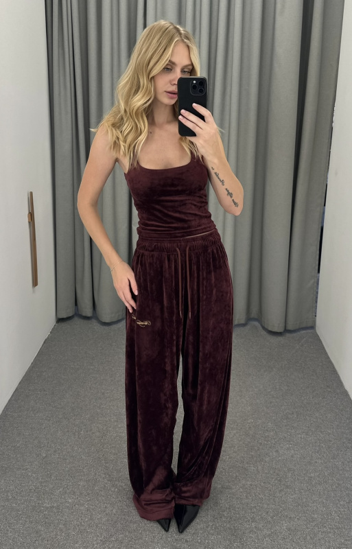 Брюки "бананы" из велюра BURGUNDY