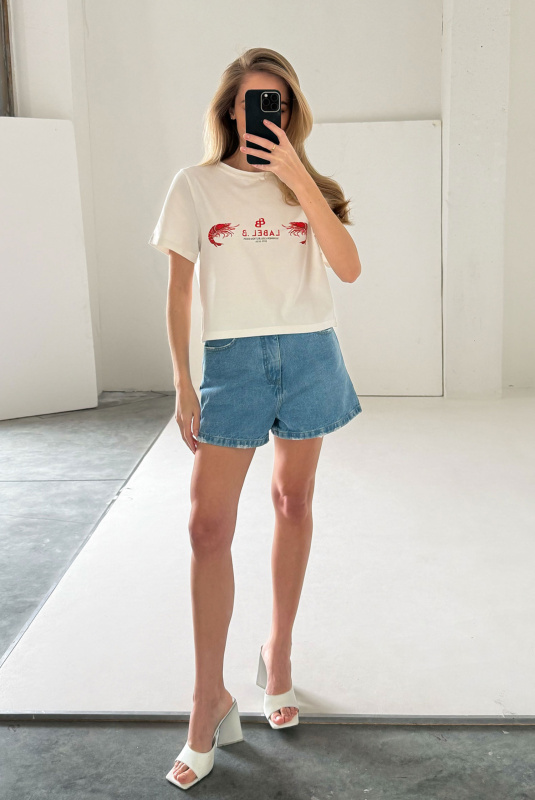 Футболка укороченная с принтом SHRIMPS WHITE