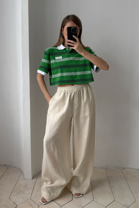 Футболка поло укороченная в полоску GREEN