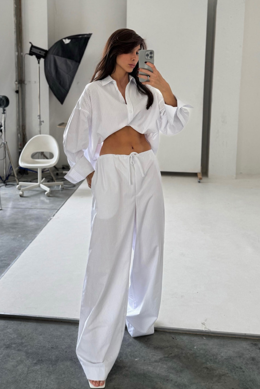 Брюки на узком поясе из хлопка WHITE