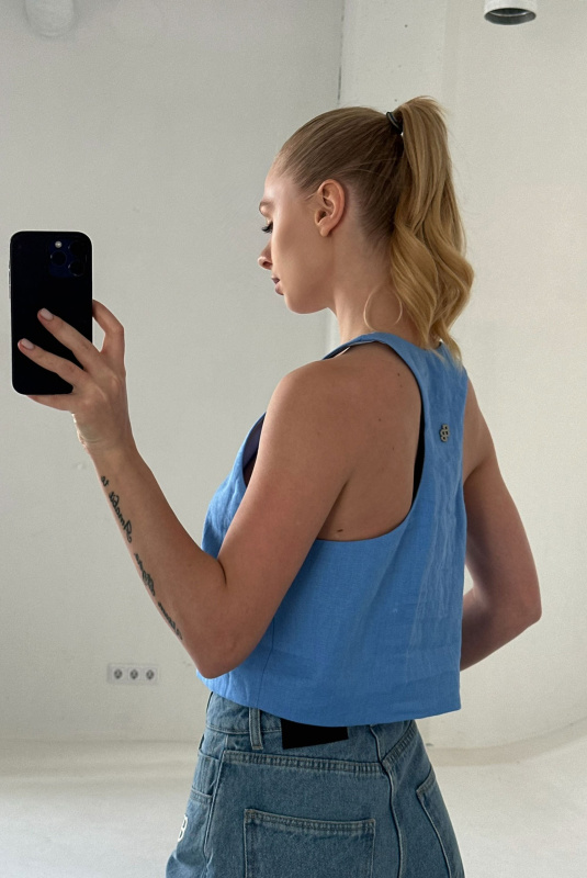 Майка укороченная изо льна LIGHT BLUE