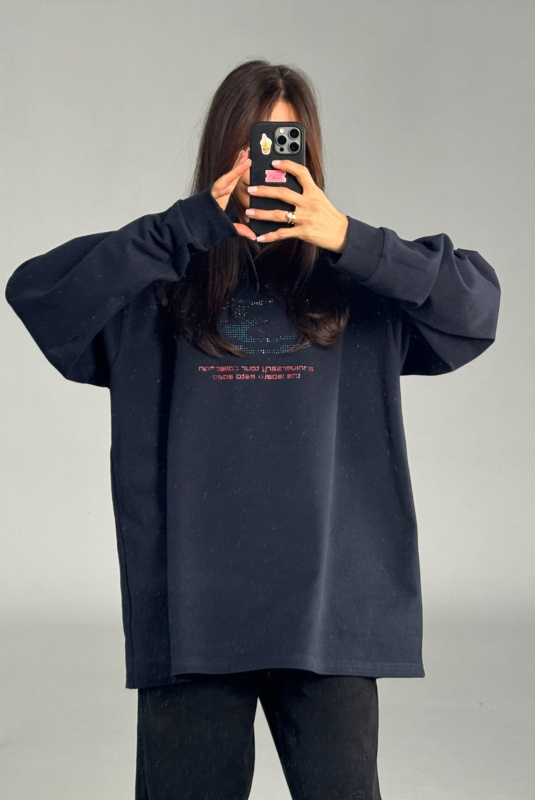 Лонгслив со стразами BLUE