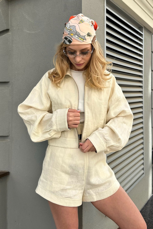 Шорты на высокой посадке изо льна BEIGE