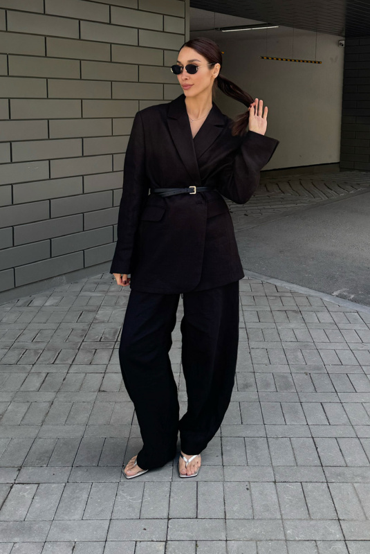 Брюки "бананы" изо льна BLACK