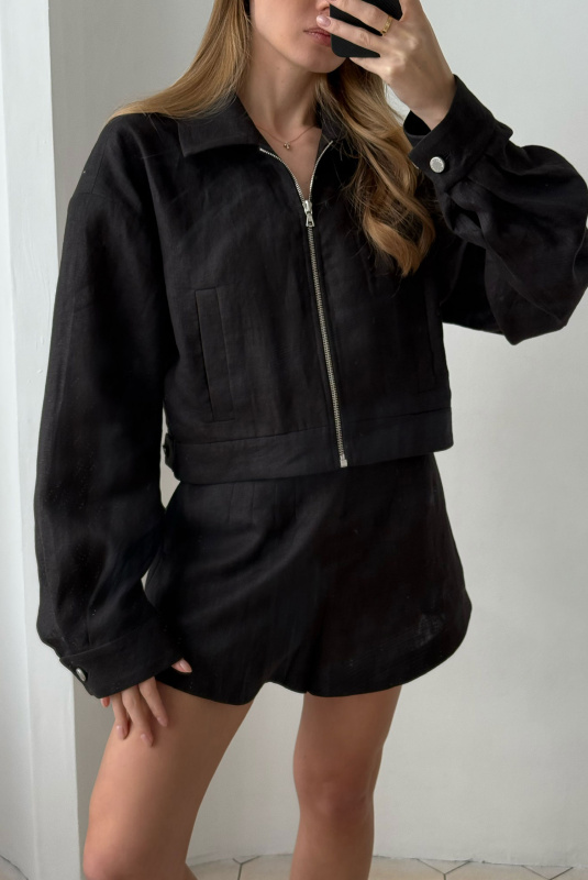 Шорты на высокой посадке изо льна BLACK