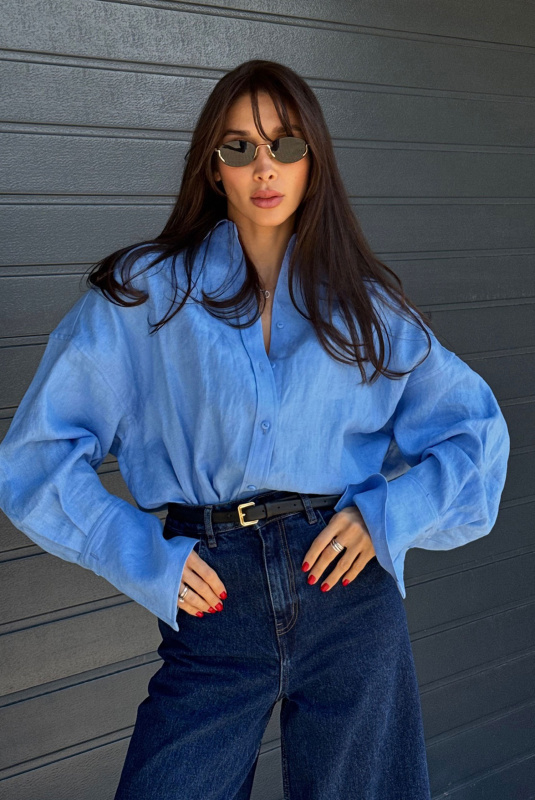 Рубашка объемная изо льна LIGHT BLUE