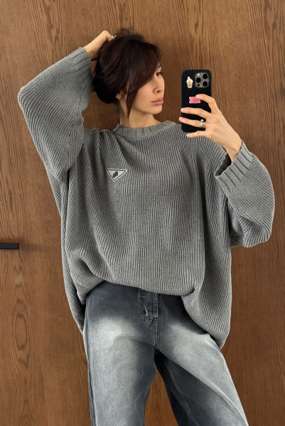 Джемпер объемный вязаный HRTG GREY