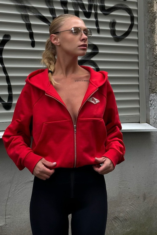 Худи на молнии укороченный RED