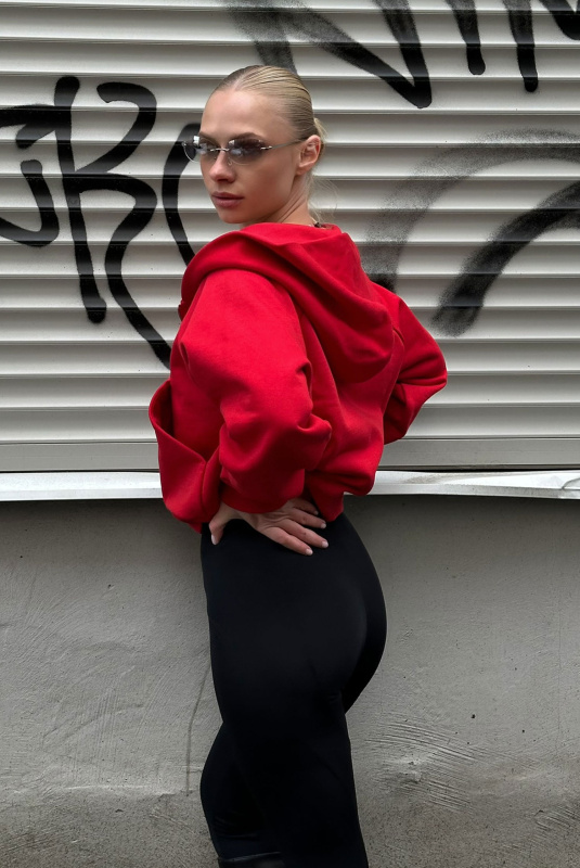 Худи на молнии укороченный RED
