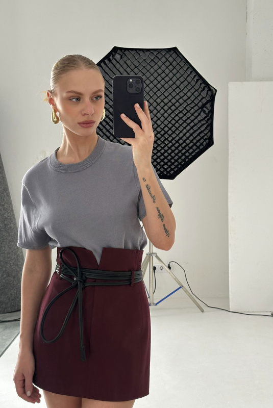 Юбка мини на высокой посадке (бордовая)